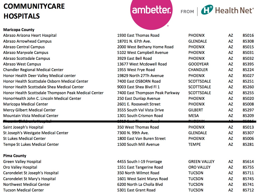 Ambetter 2017 Hospital Listings pdf 1 page 